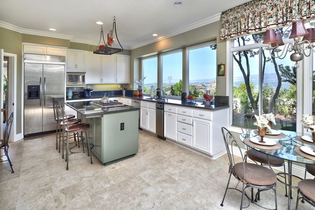 Kitchen with stainless appliances and view windows