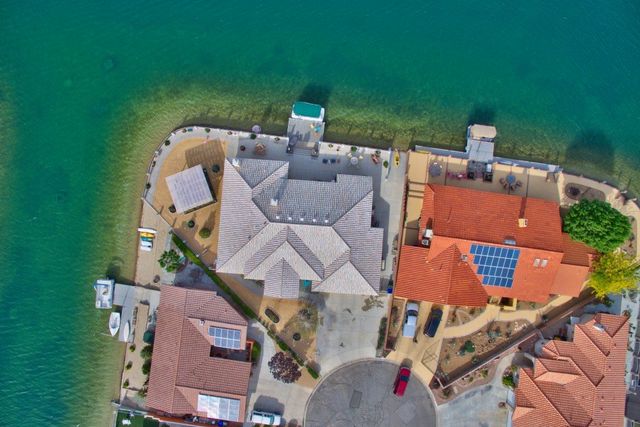 Aerial view of waterfront homes
