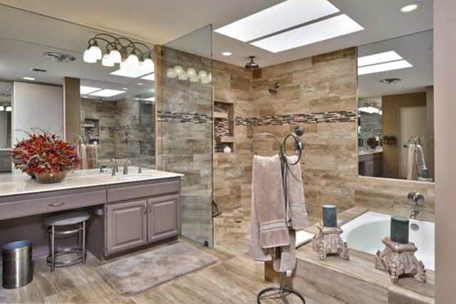 Bathroom with walk-in shower and soaking tub